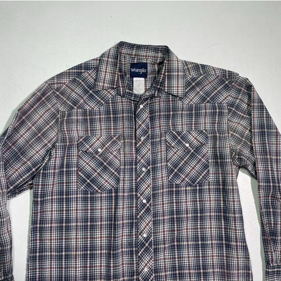 Vintage 80's WRANGLER Plaid Snap Button Shirt / Sz L/XL / Western Mens - Picture 3 of 8